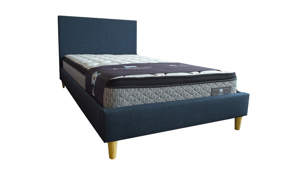 Rio Upholstered Kids Bed with Wooden Legs - Navy Rio Upholstered Kids Bed with Wooden Legs - Navy