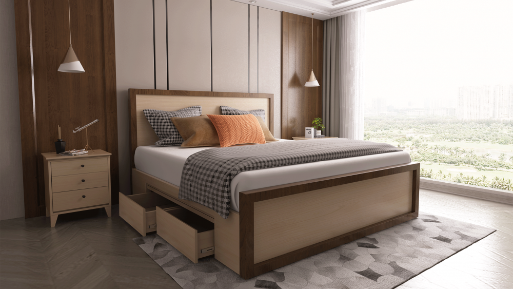 Norway Custom Timber 4 Drawers Bed, Timber King Bed Frame With Drawers