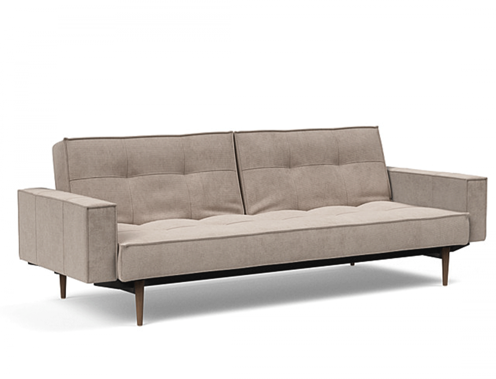 Splitback King Single Sofa Bed with Fabric Arms with Dark Styletto Legs