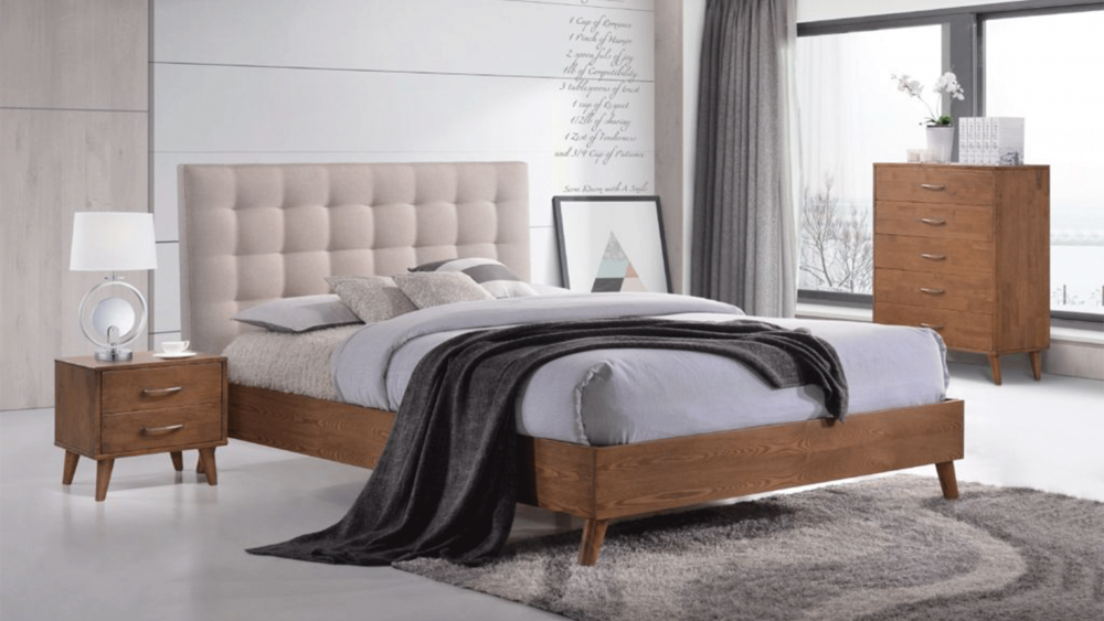 Noosa Upholstered Bed With Timber Frame, King Single Padded Bed Frame
