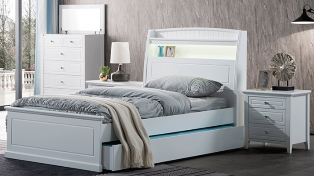 Monzart Timber Bed Frame With Trundle Option Extra Optional Standard Monzart Timber Bed Frame With Trundle, King Bed With Bedhead Storage