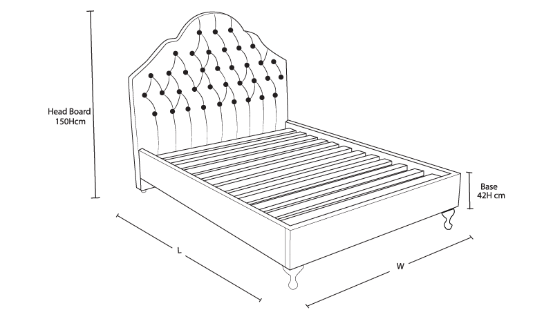 Nottingham Custom Bed with Standard Base Dimension Nottingham Custom Bed with Choice of Base Dimension Drawing | Bedworks