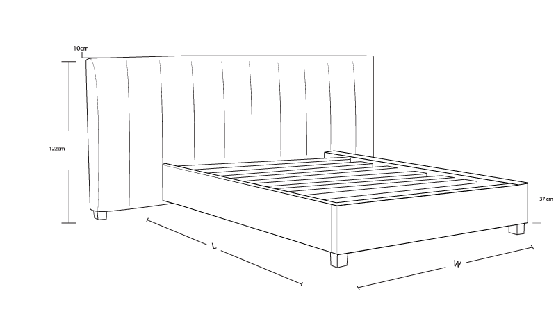 Panelled Custom Upholstered Bed Frame and Wide Head Board Panelled Custom Upholstered Bed Frame and Wide Head Board Dimension Drawing