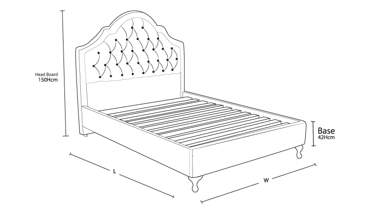 Victoria Custom Bed with Standard Base Dimension Victoria Custom Bed with Choice of Base Dimension Drawing | Bedworks