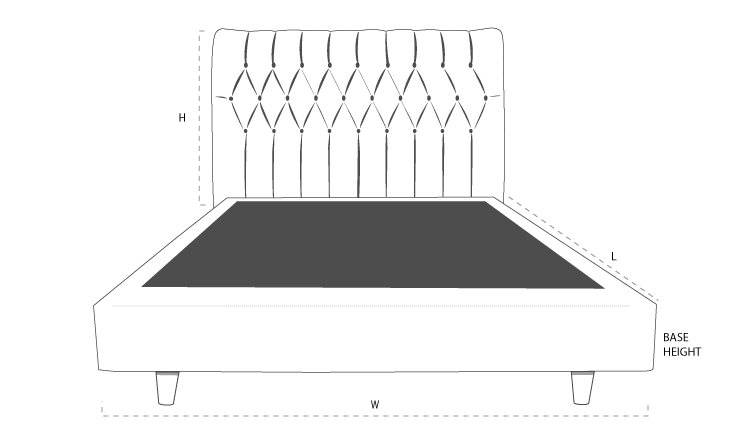 Sorrento Custom Upholstered Bed Head dimension drawing