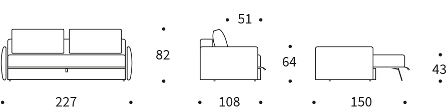 Tripi Sofabed dimension drawing