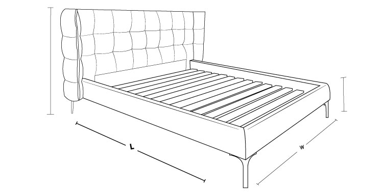 Alfi Upholstered Slat Bed Frame Dimension Drawing 