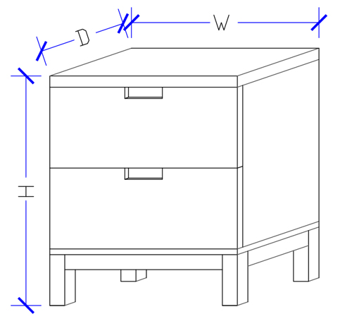 Honsho Timber Bedside 2 Drawers Dimension