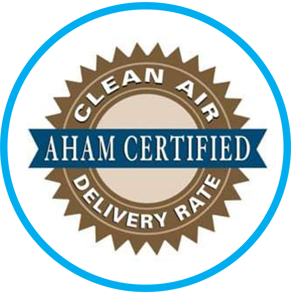 AHAM Certified The Association of Home Appliance Manufacturers certified recommended room sizes as well as the Clean air delivery rate suited to effectively reduce pollutants such as smoke, pollen and dust